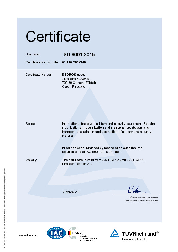 ISO 9001:2015 No. 01 100 2045540