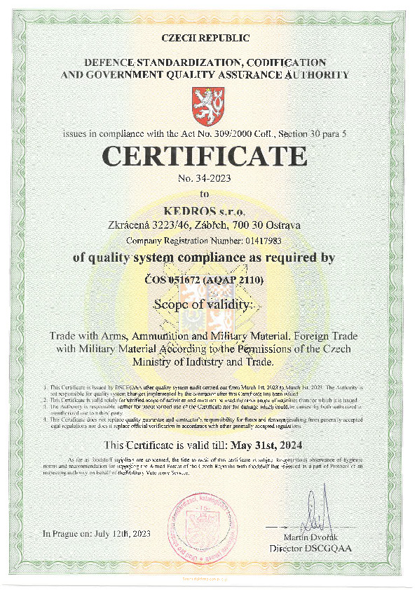 Certificate AQAP no. 34-2023