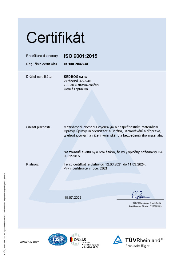 ISO 9001:2015 č. 01 100 2045540